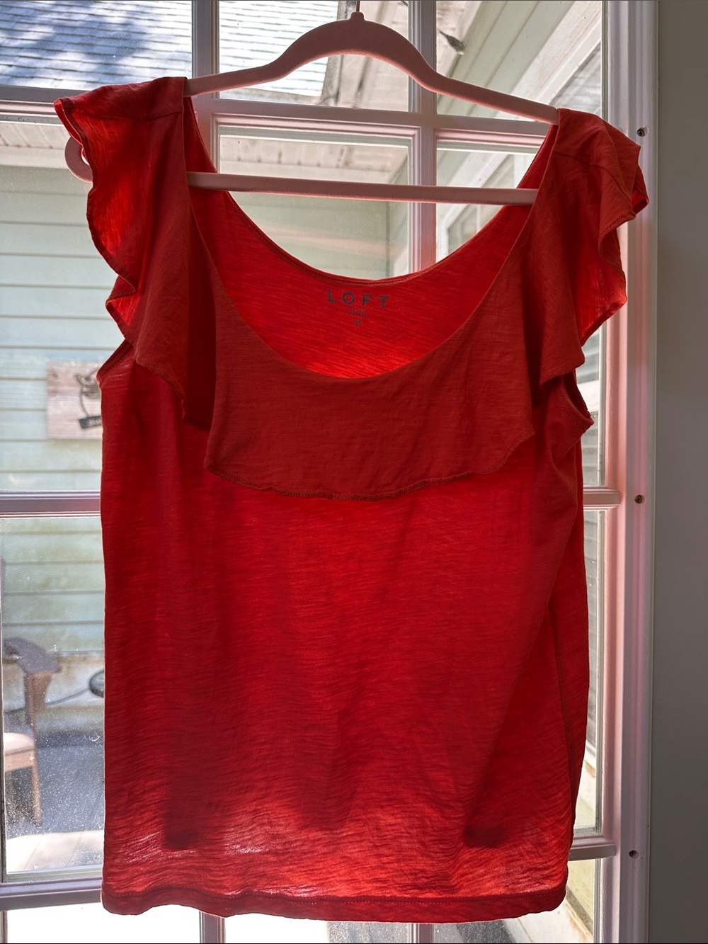 LOFT Red Ruffle Sleeve Scoop Neck Camisole